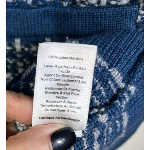 Talbots Pure Merino Wool V Neck Cardigan Sweater Size XLP Textured Plaid Blue - Picture 13 of 13